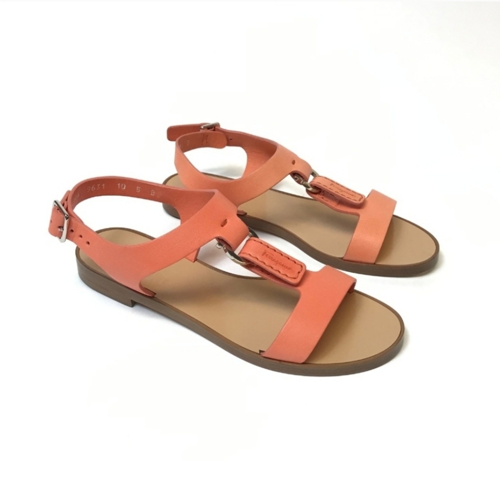 Salvatore Ferragamo Pana Fragola Orange Leather Flat Sandals Size 6